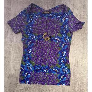 Roberto Cavalli Floral Print Women's Top with Gold Snake Buckle sz 44/ US 10